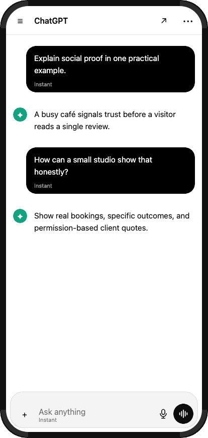 ChatGPT mobile conversation explaining a practical marketing lesson