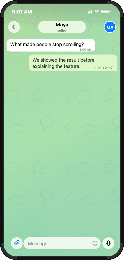 Telegram timing recipe with a deliberate pause and final hold