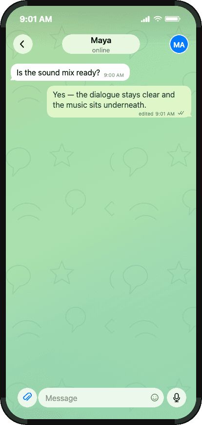 Telegram conversation configured with interface sounds and music